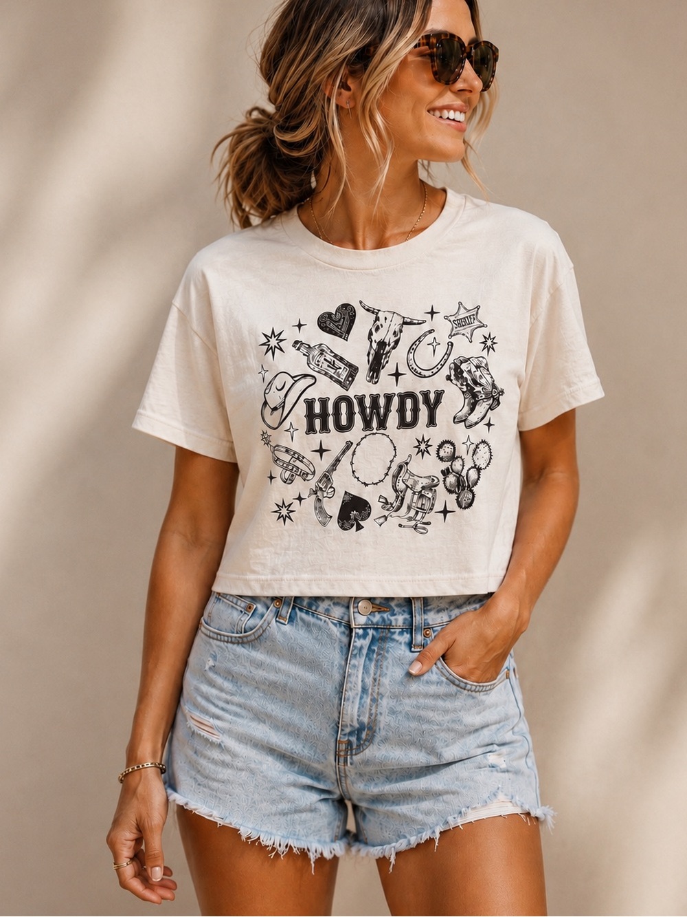 Organic Generation Howdy Graphic Tee Western Cowboy Cropped Cotton T-Shirt XL